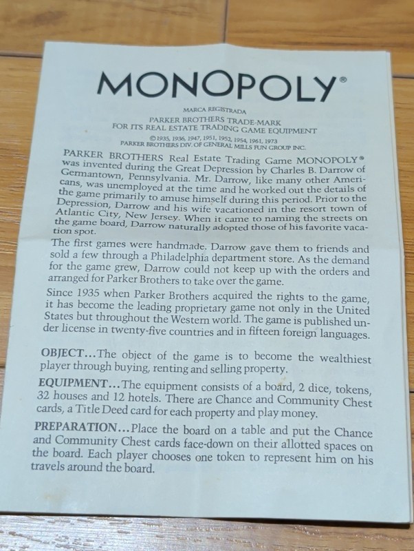 Vintage Monopoly Pieces And Instructions Cards, Money, Houses, Instruction Book