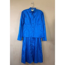 Donna Morgan Non Stop Royal Blue Crinkle 2 Piece Shirt and Maxi Skirt Set 11/12