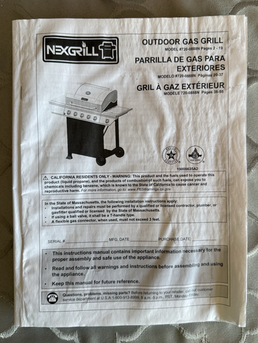 NEXGRILL Model# 720-0888N Outdoor Gas Grill Owner's Manual - Picture 1 of 14