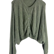 Fuzzy Knit Cardigan Button Down Olive Green Soft Comfy Sweater