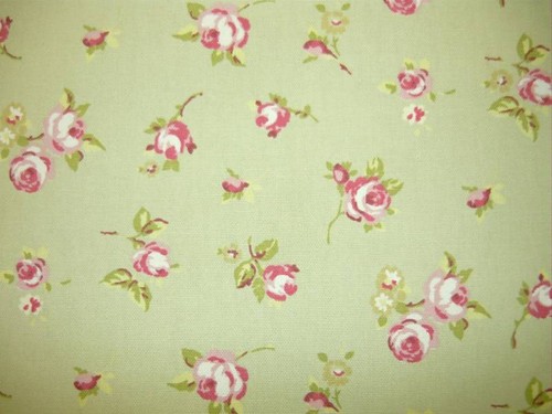 CLARKE ROSEBUD SAGE GREEN COTTON FLORAL ROSE PINK CURTAIN SOFT FURNISHING FABRIC