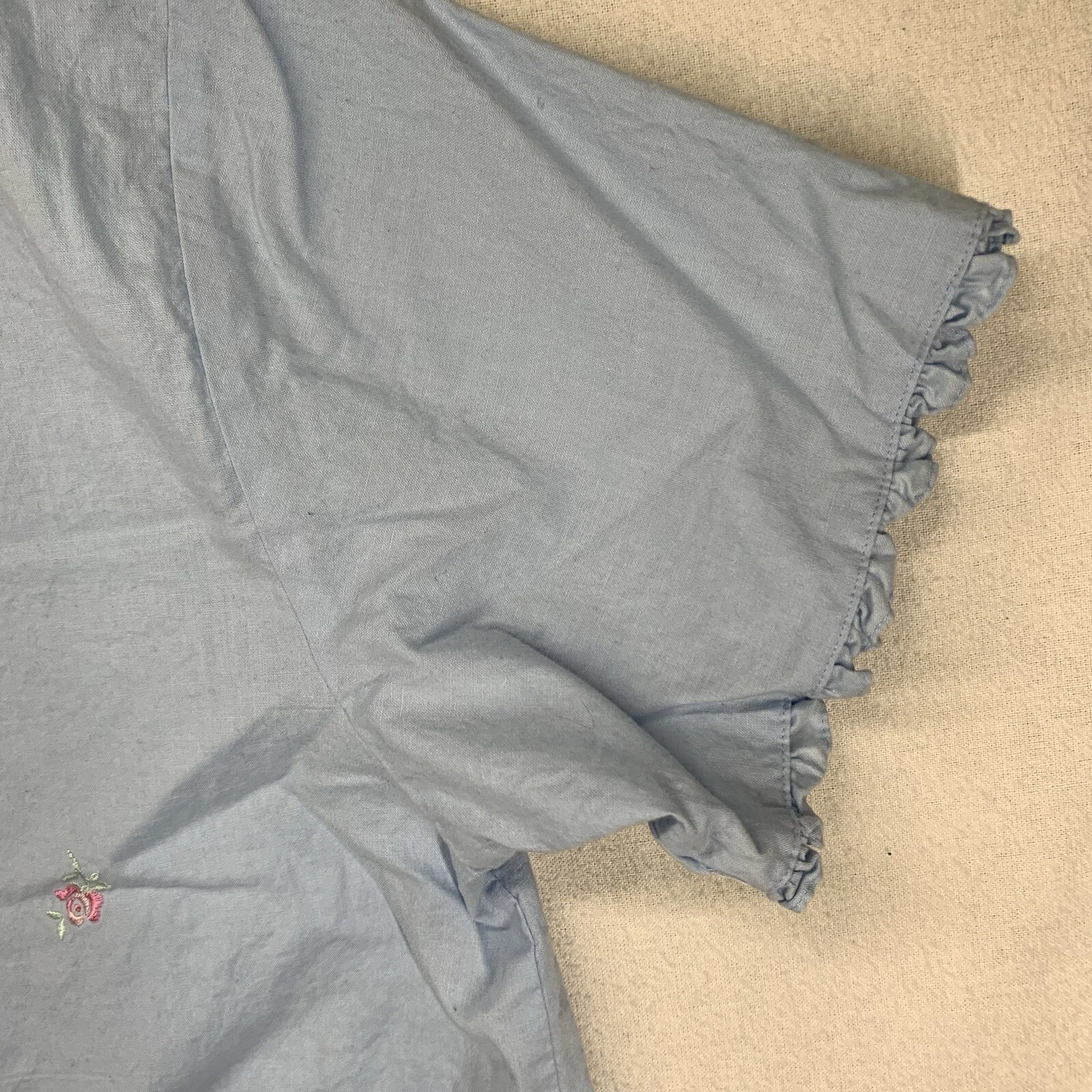 UNDERCOVER Abito da casa donna taglia large blu chiaro ricamato fiori rosa 100% cotone