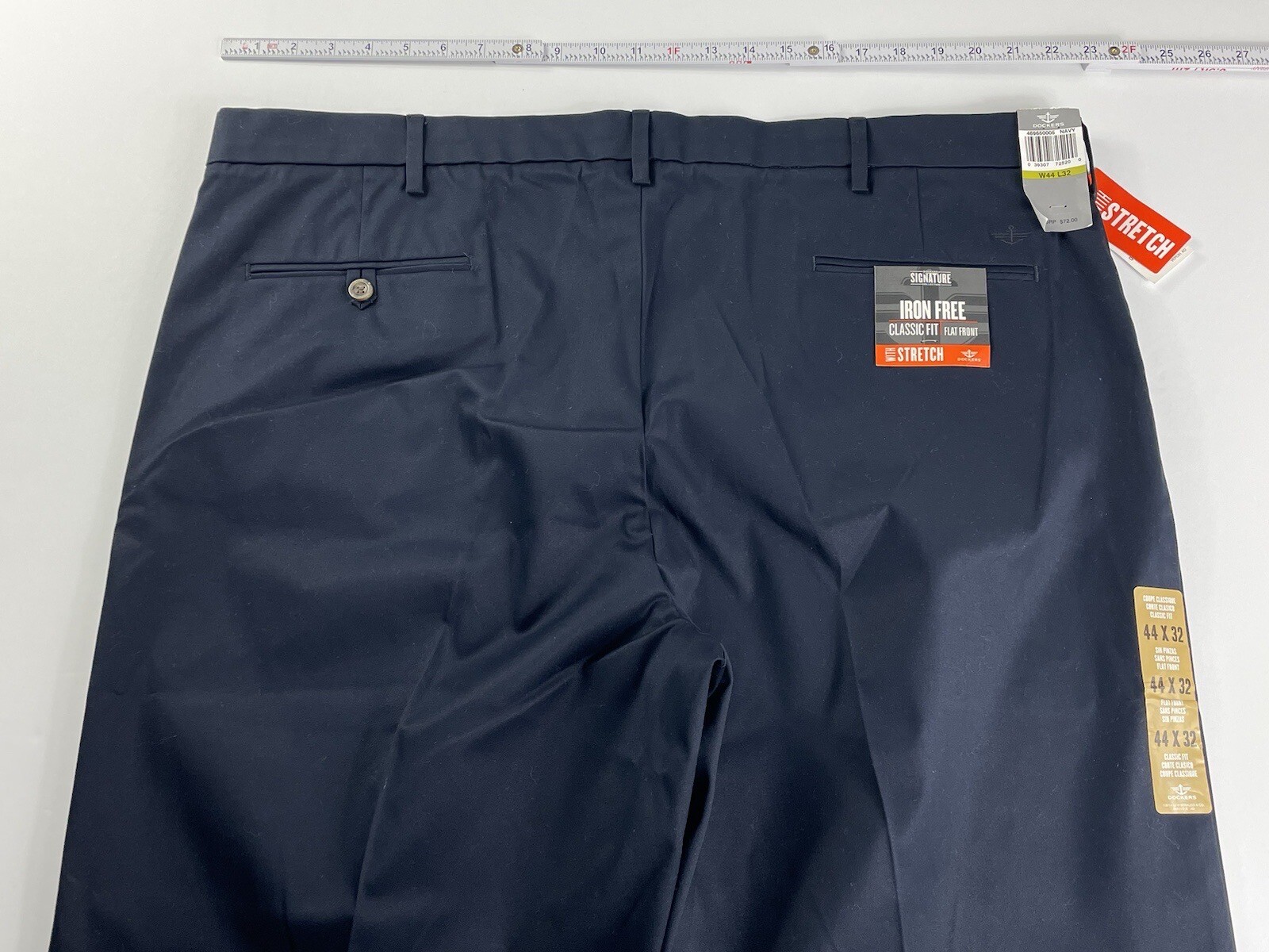 Dockers 44X32 Navy Blue Khaki Pants Men's Flat Front Stretch Classic