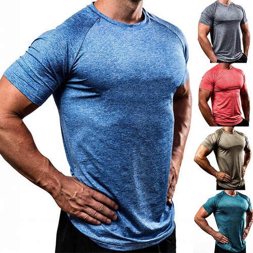 Men Pullover Classic T-Shirt Tops Gym Fitness Tunic Breathable Activewear =