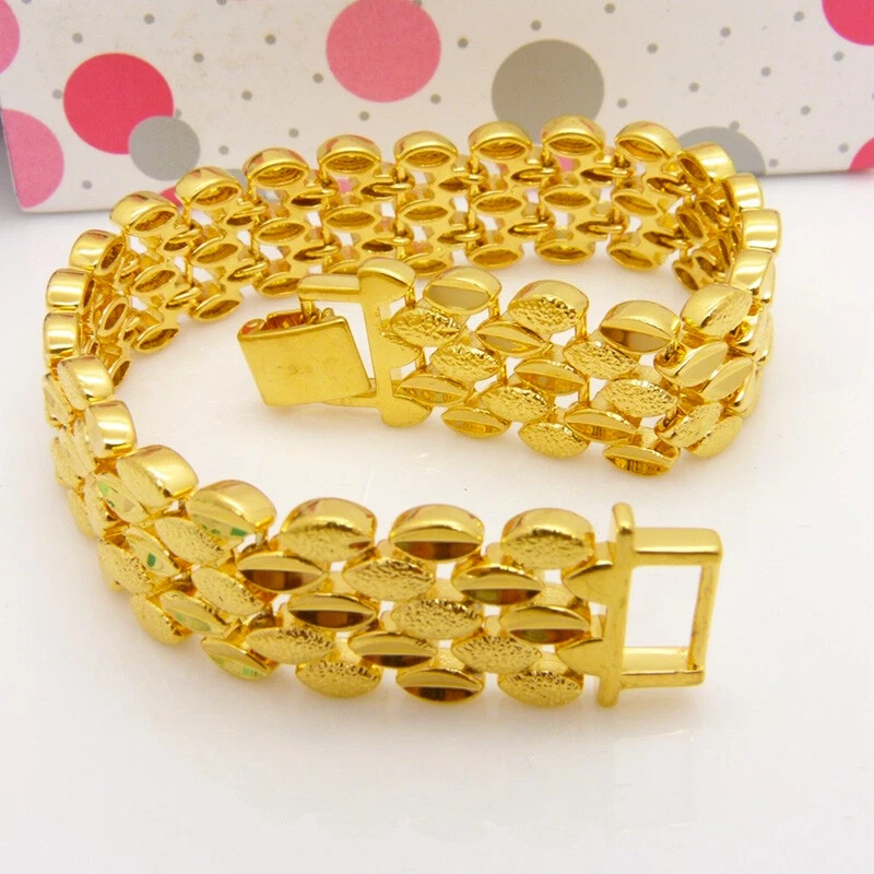 Brazalete de oro amarillo de 18 quilates sobre latón para mujer de 7,5" cadena eslabonada de 16 mm de ancho D804 Foto 4 de 4