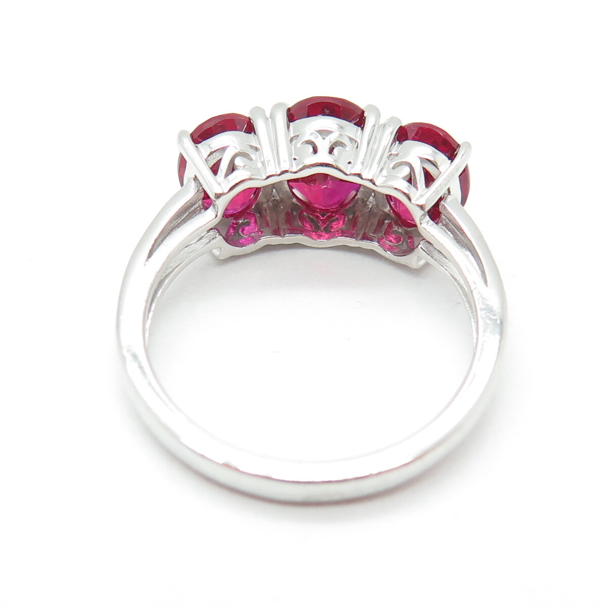925 Sterling Silver Lab-Created Ruby 3-Stone Ring… - image 5