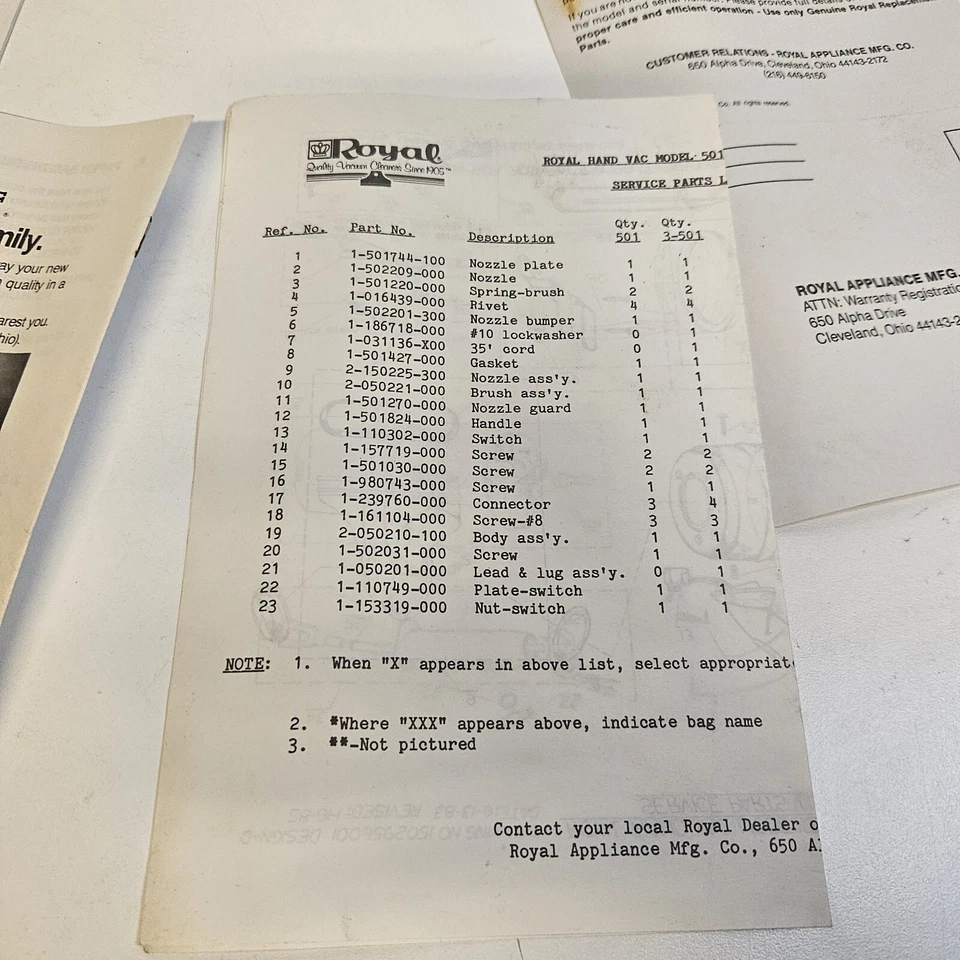 Aspiradora de mano Royal Prince original vintage manuales del propietario 1986 Foto 3 de 4