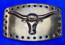 Metal studded Texas longhorn steer rodeo cowboy cowgirl belt buckle