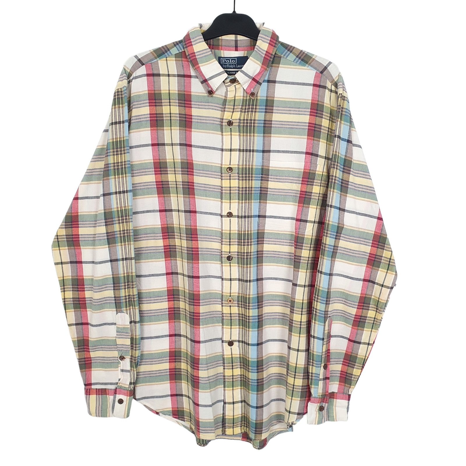 RALPH LAUREN Beige Check Shirt Classic Fit Long Sleeve Casual Mens L