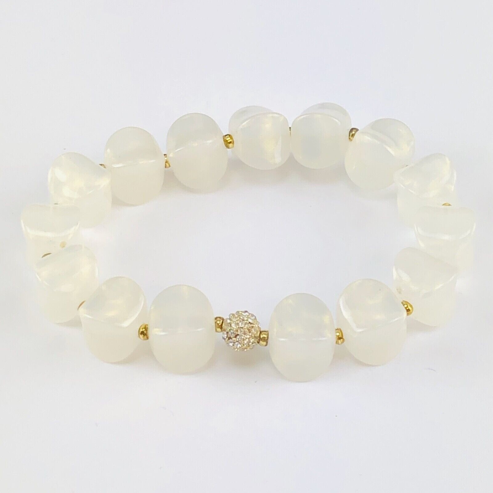 Shimmery White Gold-Tone Bead & Crystal Ball Bracelet-image