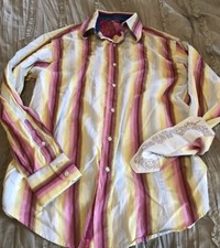 ROBERT GRAHAM Men's Flip Cuff Button Front LARGE Multicolor MADE IN INDIA Shirt