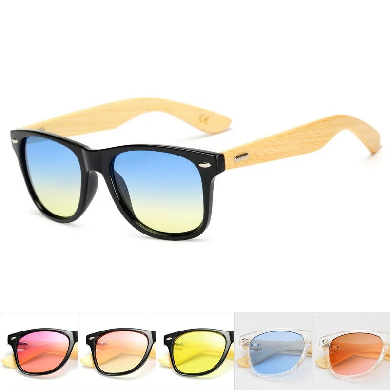 17 Color Lense Bamboo Legs Eyewear Sunglasses Outdoor Driving Fishing Glasses