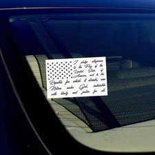 American Flag Pledge of Allegiance Window Sticker Decal Wht Vinyl Blk Ink 4"