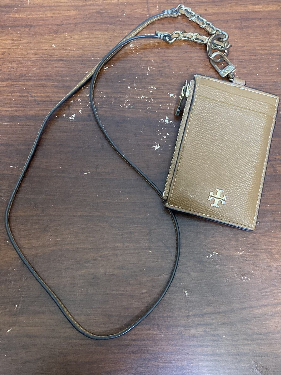 Tory Burch Womens Mini Saffiano Leather Crossbody Card Holder Wallet Black