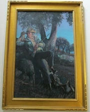 KENT BUTLER WESTERN PAINTING DRUNK ARMED COWBOY PORTRAIT NIGHT SUNSET AMERICANA