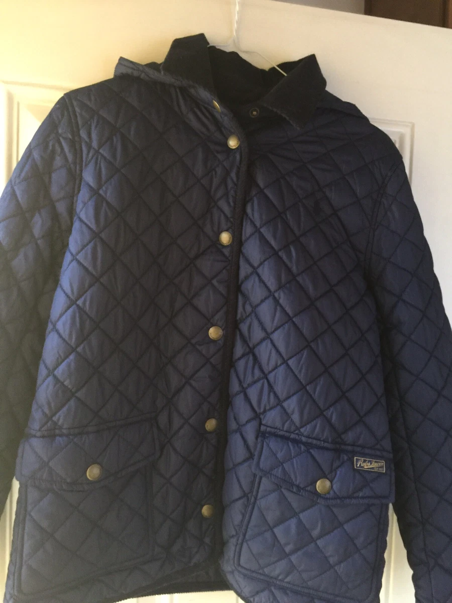 RALPH LAUREN GIRLS QUILTED JACKET HOODIE NAVY SIZE XL 16 NEW | eBay