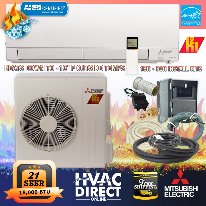 Mitsubishi 18000 BTU 21 SEER Ductless Mini Split H2i Hyper
