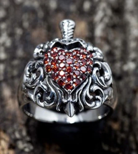 ANELLO DA DONNA IN ARGENTO STERLING 925 CUORE ROSSO AMORE ANELLO DA SPOSA GOT... - Immagine 2 di 4