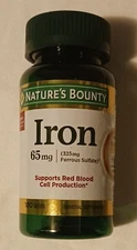 Nature's Bounty Iron 65 mg Tablets 100 Tablets Exp 12/2027