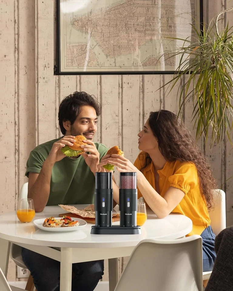 Juego de 2 PIEZAS Molinillo Eléctrico de Sal y Pimienta Molinillo Automático con Base Recargable Foto 3 de 4