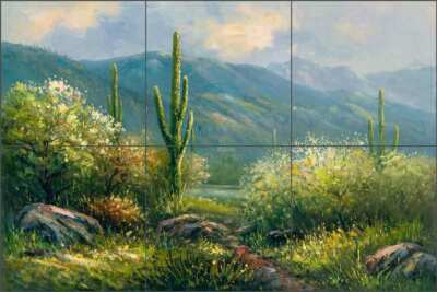 Carrelage artistique en céramique Cactus en fleurs du sud-ouest du