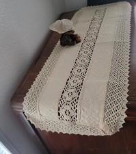 Vtg Crocheted Dresser Table Runner 38" X 14" Off White