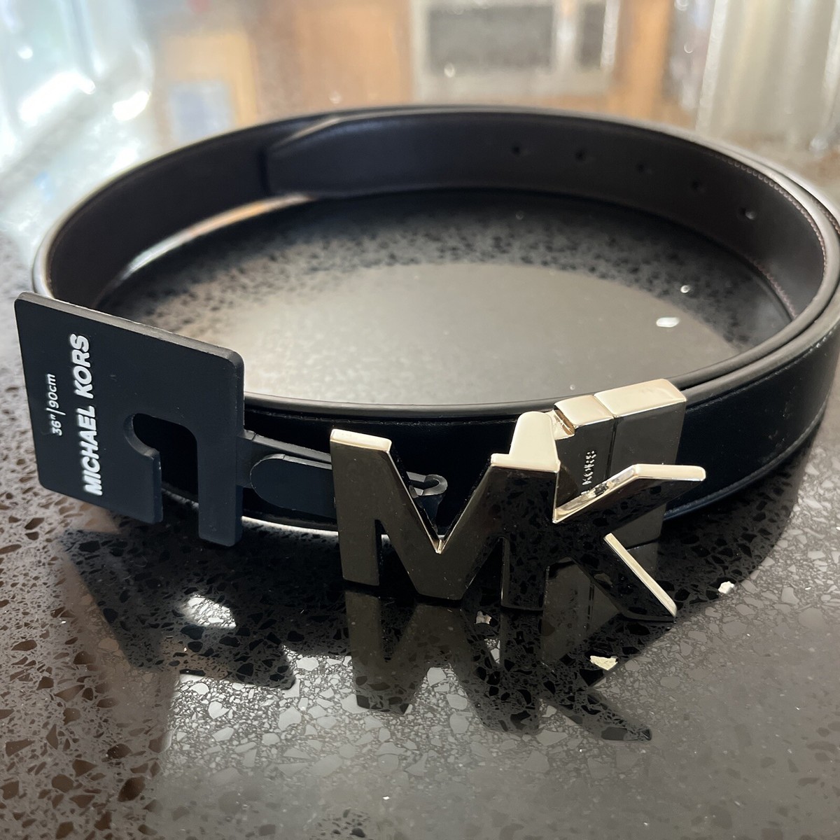 Michael Kors Black Belt with Silver Logo Buckle Michael Kors Signature Monogram MK Logo Round Buckle Women main image 4