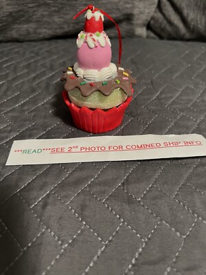 Cupcake Chocolate Candy Cherry Christmas Tree Ornament Sponge Baking NEW/NOS