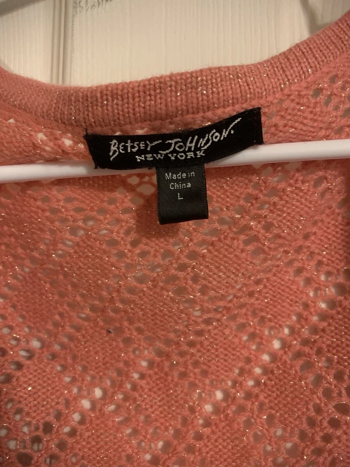 L (Funciona Pequeño) Betsy Johnson Nueva York Cárdigan Manga Larga con Lentejuelas Doradas Foto 3 de 4