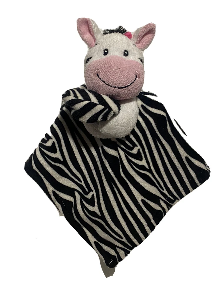 Little Miracles Zebra Security Blanket Lovey Black White Stripes Pink Plush Toy - Image 3 of 4