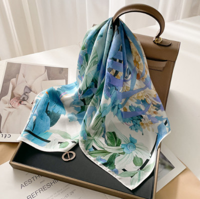 100% Silk Mulberry 26'' square Scarf Women neckerchief Wrap floral changf6