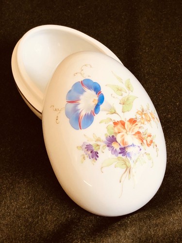 Hochst Hand Painted Porcelain Floral Egg Shaped Box New