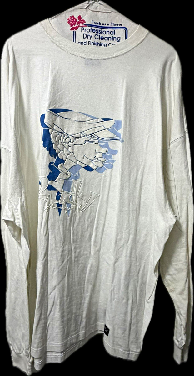 FUBU Men’s Big & Tall 3XL White/Blue Graphic Logo Long Sleeve Crew Tee