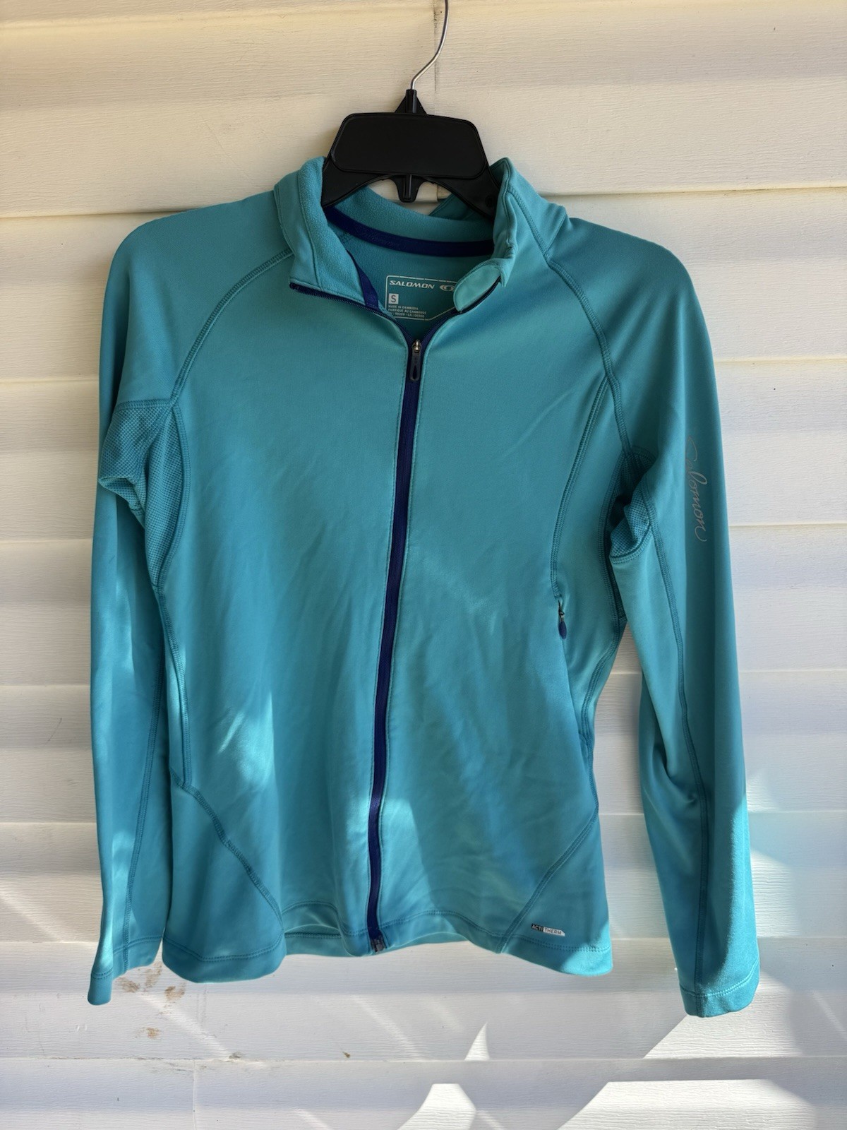 Giacca Salomon donna piccola blu Climawind full zip zip tasche finto collo