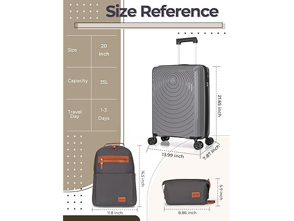 Carry On Luggage 22x14x9 Airline Approved 20-inch Soft shell Suitcases Grey
