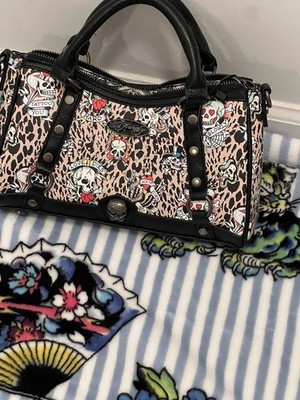 Ed Hardy Small Satchel Black Leopard Print Studded Skull Y2K NWT
