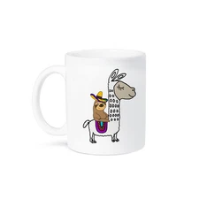 3dRose, Funny Cute Sloth with Sombrero Riding White Llama Cartoon, Mug