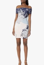 GUESS Los Angeles Floral Blue Pink off Shoulder Dress Perfect  for Weddings Sz10