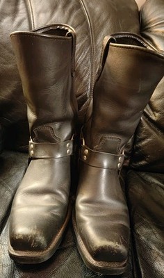 Vintage Double H Black Leather Harness Moto Biker Boots Size 11.5 EE