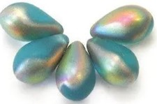 25, Frosted Aqua Vitrail Light, 6x9mm drop beads, b  6x9-65 