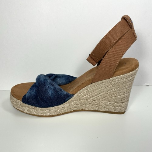 Tom’s Marisela Wedge Sandal Espadrille Platform Navy Washed Tie Dye Sz 7 - Foto 6 di 15