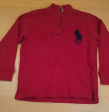Ralph Lauren Polo Youth 6 Red 1/4 Zip Long Sleeve Big Logo Pullover Sweater 1/4
