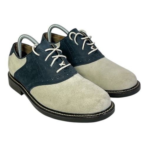Bass Gosselin Men’s Saddle Shoes 8.5M Two-Tone Suede Oxford Navy Beige 2011 Vtg - Image 1