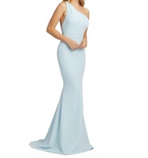 Ieena Mac Duggal 26266 One Shoulder Jersey Mermaid Gown SZ 6 Powder Blue