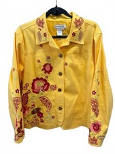 Coldwater Creek Yellow Embroidered Floral Paisley Jacket Petite XL PXL