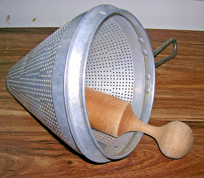 Vintage Vico Aluminum Cone Sieve Colander Strainer With 10 1/2'' Wood Pestle