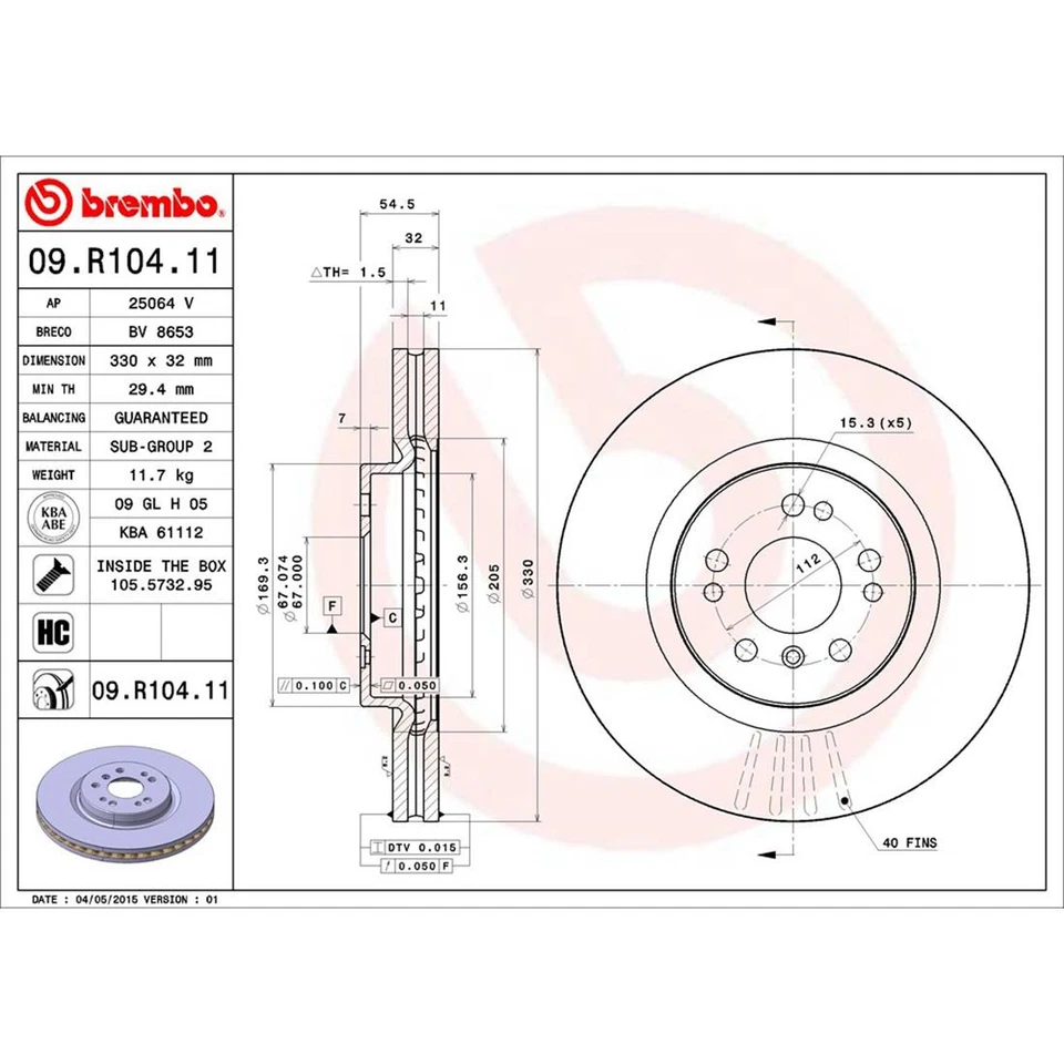 Kit de pastillas de freno delanteras Brembo de cerámica y rotores de disco recubiertos de 330 mm para Mercedes Benz Foto 4 de 4