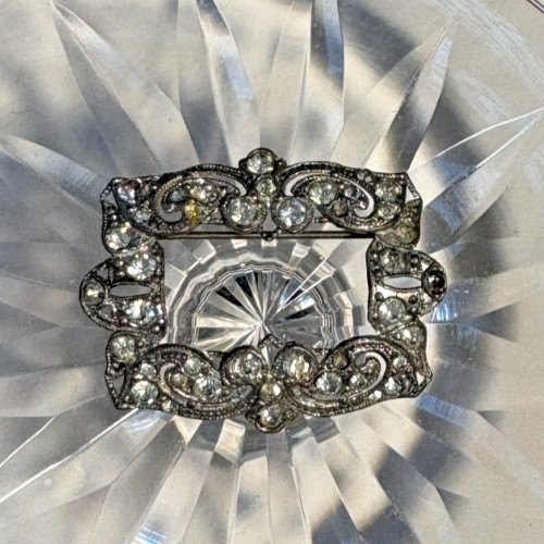 Art Deco Style Rectangular Rhinestone Brooch - image 1