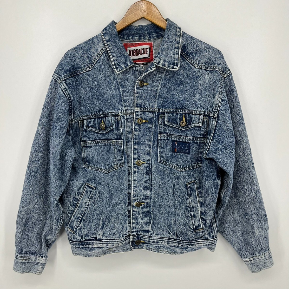 Jordache Denim Jacket Men's XL Blue Acid Wash Trucker Vtg 90s Boxy