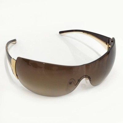 PRADA Shield Sunglasses Brown Gradient Gold Logo SPR 54G Authentic